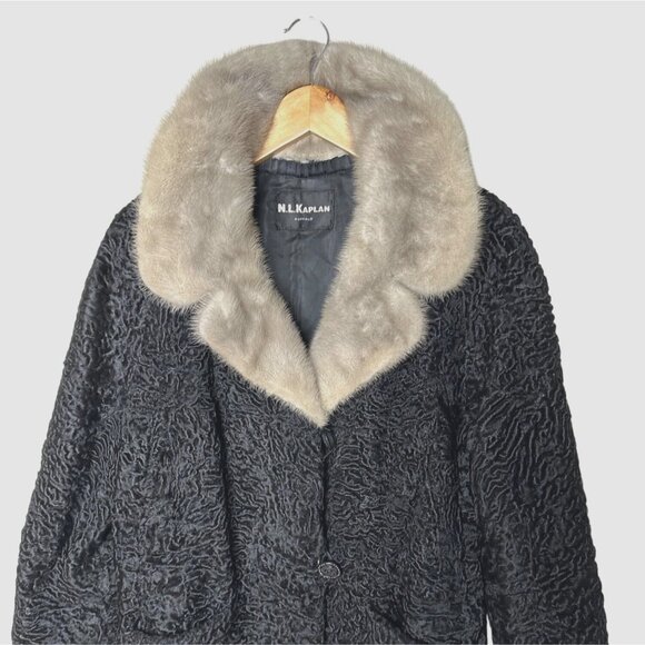 VTG Persian Lamb Fur Coat 8 Silver Mink Collar Mob Wife Chic Film Noir Luxe 50s - Picture 4 of 14